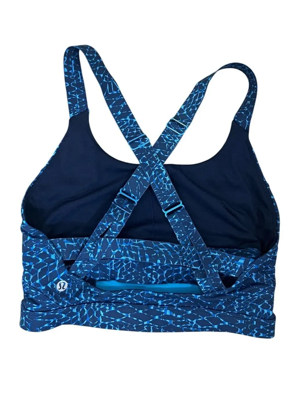 Lululemon pure practice blue hero/snake print bra size 6